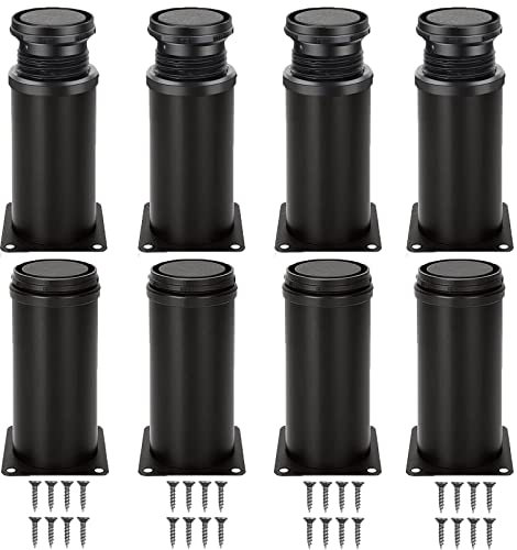 SENENQU Lot de 8 Pieds Réglables Meubles Noir, Ø 50 mm/Hauteur 120 mm Pieds de Canapé en Métal Acier Inoxydable, Pied de Table Basse pour Meubles TV Armoires Postes de Travail, avec 32 Vis