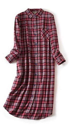 CHUNG Chemise de nuit longue en flanelle de coton brossé pour femme