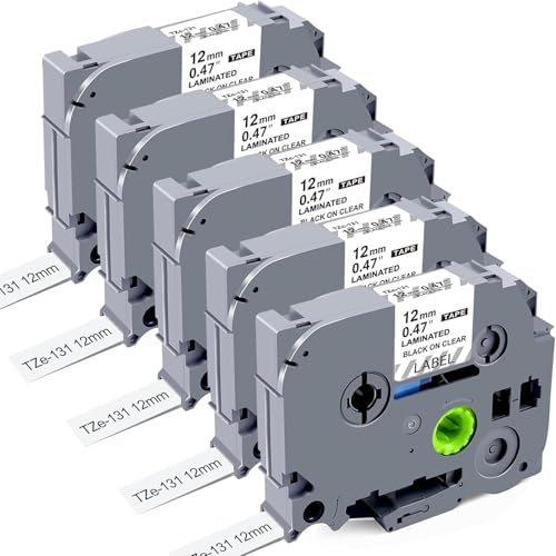 TZe-131 für Brother P-Touch Bänder 12mm Transparent Kompatibel mit Brother TZe 12mm für Brother P touch Schriftband H107 PT-H110 H100lb H105 PT1000 PT-E110 PT-D200 TZ Tape TZe131 für P-touch Cube