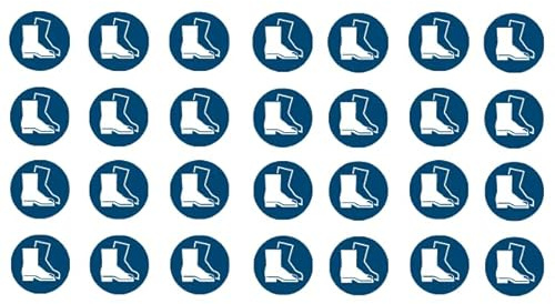 28 Aufkleber Fußschutz benutzen M008 - ø 5cm - UV- und witterungsbeständig - ISO 7010 - nachhaltig - Gebotszeichen Schild Schutzschuhe Arbeitsschuhe (5 cm, Schutzschuhe)