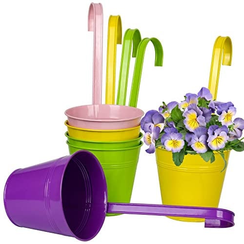 Oairse 6PCS Hanging Plant Pot 13CM Galvanised Planter with Detachable Hook Zinc Plant Pot Vintage Metal Flower Pot Garden Vase Bucket for Indoor Outdoor Balcony Decor