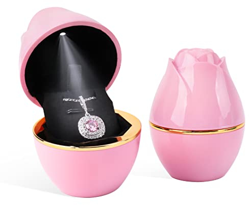 Rolin Roly Scatola per Collana Regalo Scatola a Forma di Rosa per Pendente Collana LED Scatole Regalo Pink per Gioielli Necklace Box with Light
