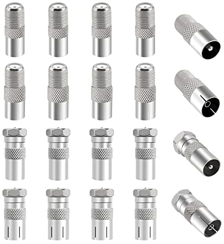 20 Stücke F-Stecker Buchse auf RF Stecker Buchse Koaxial Adapter, KUOQIY TV 9.5 Männlich & Weiblich auf F-Typ Schraubverbinder Konverter, F-Typ Verbinder auf TV Antennenadapter, Vernickelt