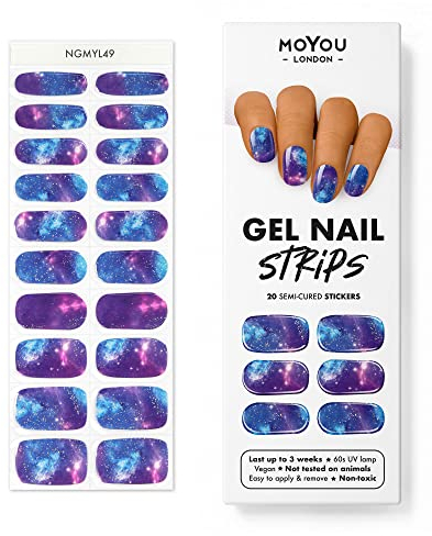 MOYOU LONDON Semi Cured Gel Nail Strips - 20 Pcs. Nail Wraps for Salon-Quality Manicure - Works with Any UV Lamp - Easy to Apply, Trim, & Remove Gel Stickers