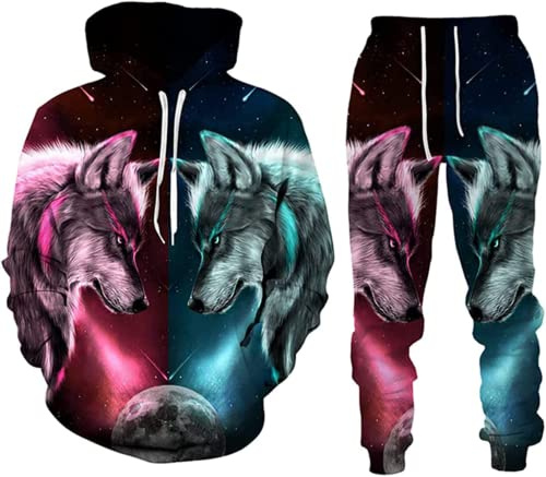 Herren Sets Trainingsanzüge Wolf 3D gedruckt Herren Hoodies + Sweatpants Zweiteiliger Anzug