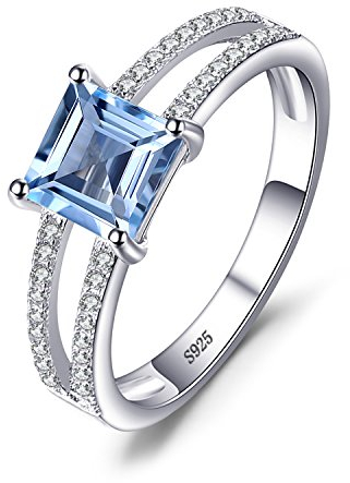 JewelryPalace Prinzessschliff 1.2ct Echt Blau Topas Ring Damen, Ring mit Stein Blautopas Schmuck Set,Verlobung Ring Silber Ringe 925 für Frauen, Hochzeitstag Schmuck Mädchen Naturstein Valentinstag 60