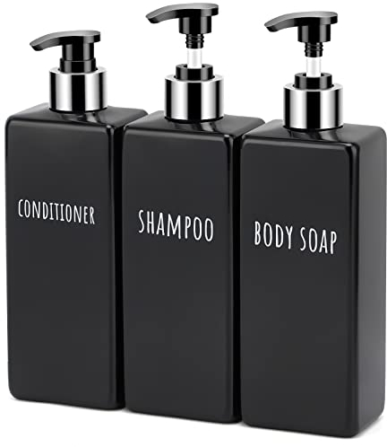 Segbeauty Bouteille Shampoing Vide, Distributeur Shampoing et Gel Douche 500ml, 3 Pièces Flacons Rechargeables avec Étiquette, pour Salle de Bain Hôtel