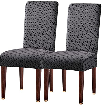 LANSHENG Stuhlhussen 2er Set, Universal Stretch Stuhlbezug Stuhlüberzug Esszimmerstühle Bezug, Elastische Moderne Abnehmbar Waschbar Stuhlhussen für Esszimmerstühle, Küche, Hochzeit, Bankett, Grau
