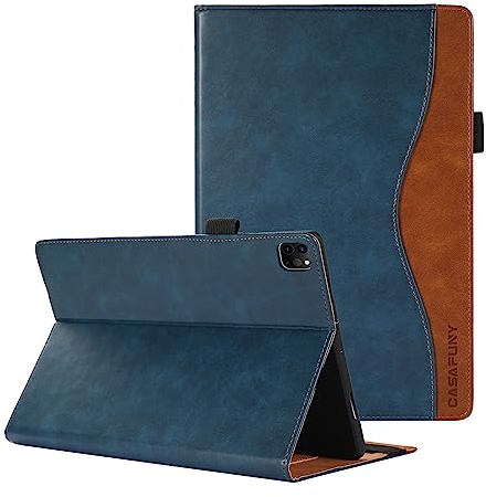 CASAFUNY Hülle für iPad Pro 12.9 Hülle 6./5./4./3.Generation, Premium PU Leder Schutzhülle iPad Pro 12,9 2022/2021/2020/2018 Case Book Cover mit Standfunktion Dokumentschlitze, Blau
