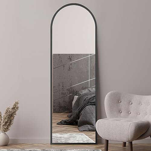 MirrorOutlet The Arcus - Black Framed Modern Full Length Arched Leaner/Wall Mirror 71 X 24 (180CM X 60CM) Silver Mirror Glass with Black All weather Backing