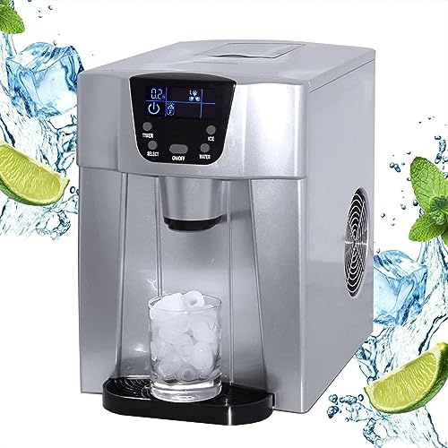 Syntrox Germany Eiswürfelmaschine Plumpix (Display + Eiswasserfunktion), 500 Watt, Eiswürfelautomat mit Wasserfunktion, Eiswasserfunktion mit Spender, einfache Bedienung