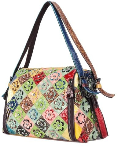 Segater Bunte Blumen Handtasche für Frauen 3D Glänzend Mehrfarbig Leder gespleißt Umhängetasche Geldbörse Weihnachten Schultertaschen