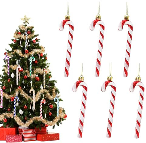 13cm Red White Candy Cane Christmas Decorations, 6pcs Glitter Candy Cane Xmas Tree Ornaments for Holiday Party Decor