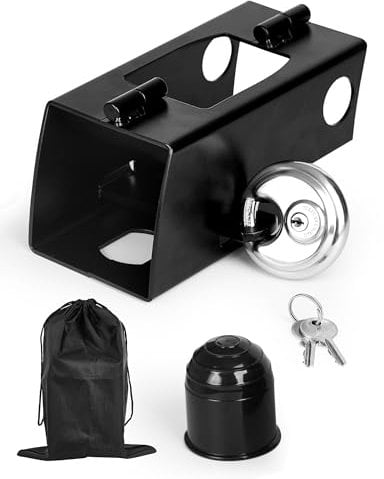 SOSALUK Trailer Lock, Lucchetto per Rimorchio Antifurto per Roulotte, Serratura Antifurto per Trailer in Acciaio Ad Alte Prestazioni, Serratura Roulotte di Alta Sicurezza Contro I Furti (Nero)