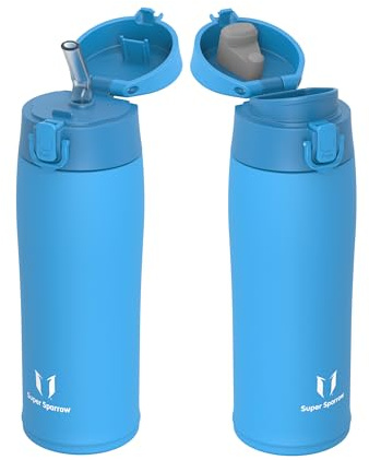 Super Sparrow Botella Agua Acero Inoxidable - Botella Termica - 350ml / 500ml / 750ml / 950ml - Termo Sin BPA, Botella de agua para niños - Incluye 2 Tapas : con Pajita y con Boquilla