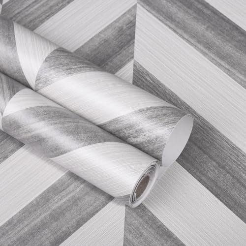 JOLIHOME Abziehen und Aufkleben Kontaktpapier Selbstklebend Silber und Grau Holzplanken Tapete Abnehmbar Klebrige Rückseite Plastik Vinylfolie für Küche Schränke Dusche 44.5x500cm