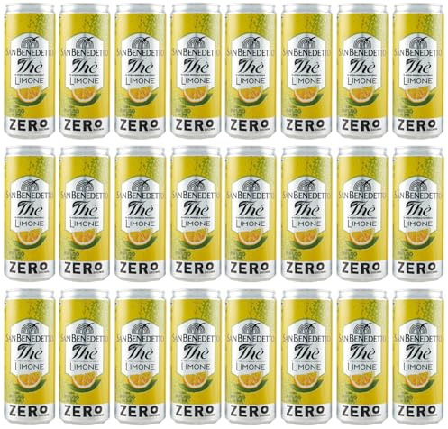 24er-Pack San Benedetto Thè Limone Zero,Erfrischendes Alkoholfreies Getränk,Eistee mit Zitrone Ohne Zucker,330ml Einwegdose