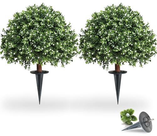momoplant Due H24 – W 40,6 cm cono di bosso artificiale a frutto bianco UV nominale cipresso topiaria inserimento w/picchetto, albero di seta magazzino interno / esterno albero cespuglio pianta di