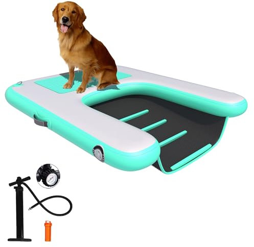 Inflatable Dog Raft Boat Dock Ramp Ladder Water Sports Floating Platform Swimming Pool Pets On Water Ladder Steps Green 4.6ft x 3ft x 4in