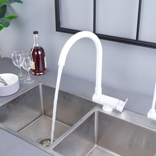 XJTNLB Grifo Bajo Ventana Blanco Grifo Cocina Plegable Bajo Ventana Grifos de Cocina Fregadero Monomando Grifo Cocina Abatible para Ventana Frontal-A