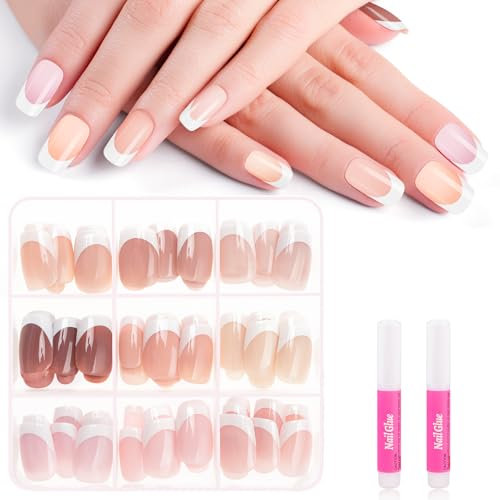 Kiiwah 135 Pièces 9 Couleurs Faux Ongles French Manucure, French Press On Nails Couverture Complète, Naturel Faux Ongles French Kit pour Femmes Nail Art DIY, Manucure Salon