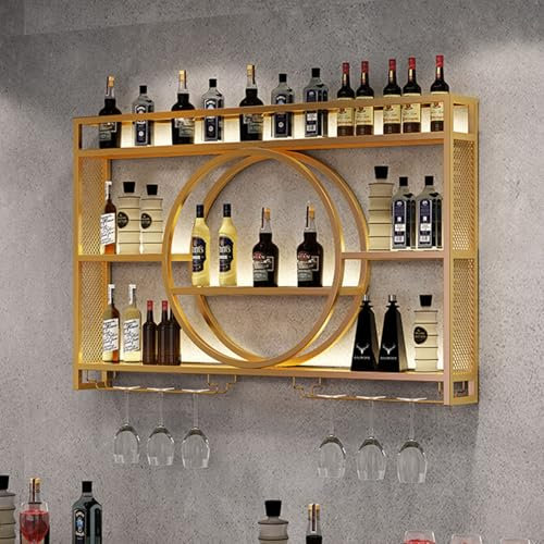 Modernes Wand-Weinregal Mit LED-Beleuchtung, Metall- Und Glas-Design Für Bar-Einheiten, Restaurants Und Zuhause, Vereint Elegante Präsentation Mit Hochwertiger Aufbewahrung(Gold,39.3in/100cm)