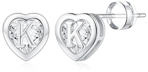 TINGN Herz Ohrringe für Mädchen - Silber Buchstaben Ohrstecker Damen Stecker Teenager Geschenk