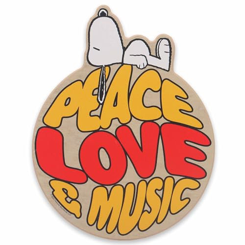 Peanuts Snoopy Peace Love and Music Rundes Holz-Wanddekor – lustiges Snoopy-Schild für Zuhause oder Schule