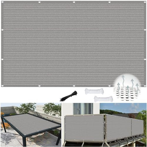 Grande vela ombreggiante da 2,3 x 5,6 m, con effetto ombreggiante al 95%, in rete traspirante, per giardino, patio, include fascette per cavi, grigio chiaro