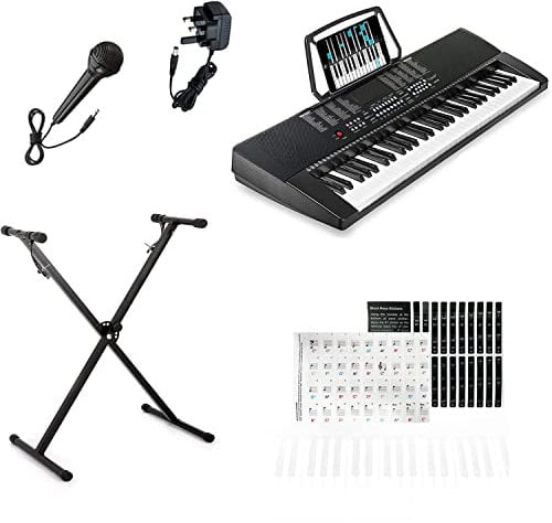Crystals 61-Key Digital Piano Keyboard with Adjustable X-Frame Piano Stand & Piano Stool – Beginner Electric Piano Keyboard Set for Learning and Music Practice, 24 Demonstration Songs & 255 Rhythms