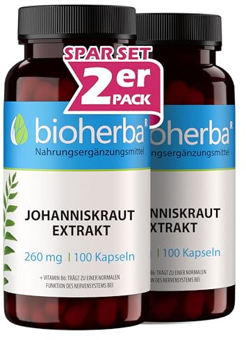 Johanniskraut Kapseln – 200 Stück mit 260 mg pflanzlicher Komplex mit Vitamin B6 von BIOHERBA PZN 17191352