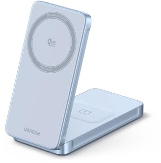 UGREEN MagFlow 2-in-1 Magnetisches Wireless Charger 25W, Qi2 zertifizierte faltbares iPhone Ladestation kompatibel mit MagSafe für iPhone 17/16 Serie & AirPods, mit 1M Kabel