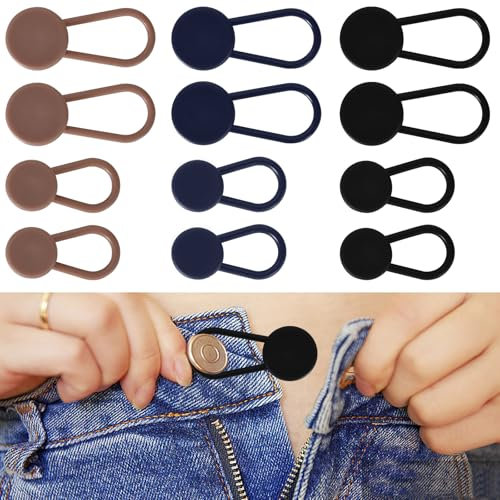 12 PCS Button Extender for Trousers, Adjustable Waist Extender,Pants Waist Extender,Elastic Waist Extenders for Pants, Shirts, Shorts, Jeans, Skirts and Pregnant Trousers