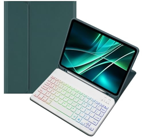 kaidisen Custodia con tastiera retroilluminata colorata per iPad Mini 5a generazione e Mini 4, con tastiera magnetica staccabile Bluetooth RGB retroilluminata, carina, colore verde scuro e bianco