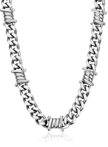 Bandmax Herren Kette Edelstahl Dornen Panzerkette 7/9mm Breit Männer Kubanische Kette Gothic Gliederkette Stacheldrahtkette Hip Hop Kette Halsband Halsschmuck für Jahrestag