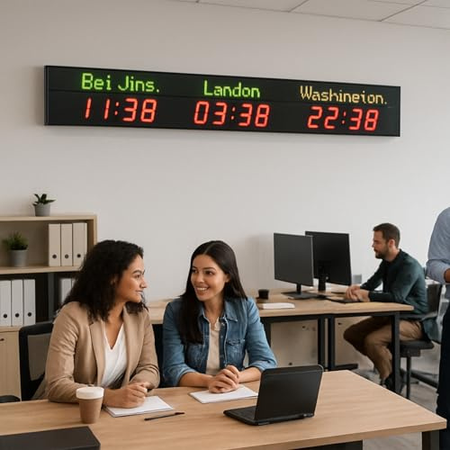 agreilduite Digitale LED-Weltzeit-Wanduhr | Uhr Mit Mehreren Zeitzonen Und 3/4-Weltzeitzonenanzeige | 5-Stufige Dimmfunktion | Wandmontage | Handy-/Computereinstellungen 3cities(107cm/42.1in)