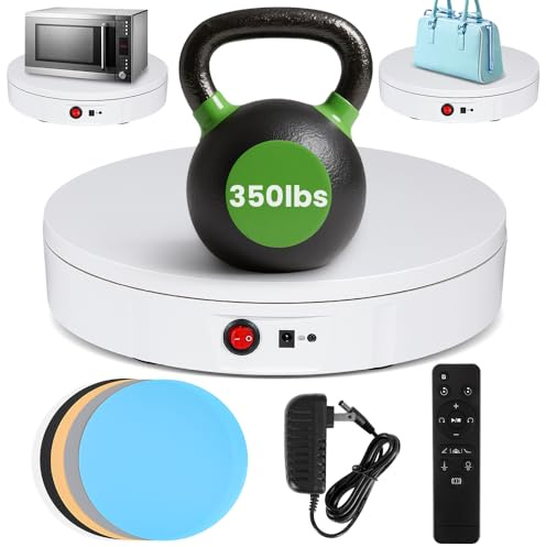 Flyrivergo Photography Turntable 11.8inch/350lb High Load, Motorized with 10ft(3m) Remote, 360° Rotation for Video, 3D Scanning, Display (White)