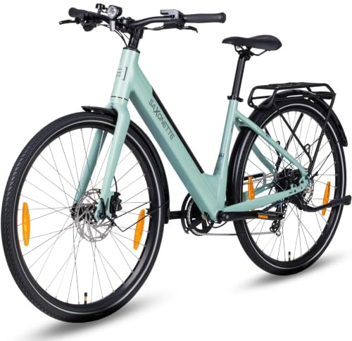 SAXONETTE E Bike Damen 28 Zoll Tiefeinsteiger mit 36V 11.6Ah Akku, Elektro Fahrrad Erwachsene mit Hydraulik-Bremse, 7 Gang Kettenschaltung Pedelec mit Gepäckträger für Damen/Frauen Herren/Männer