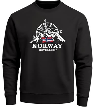 Neverless® Sweatshirt Herren Frontprint Pullover mit Print Norway Flag Outdoor Kompass Design Adventure Fashion Streetwear