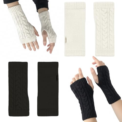 ZocRjvN 2 Paar Handstulpen Damen, Handstulpen, Pulswärmer Damen, Handschuhe Ohne Finger, Schwarz Und Weiß