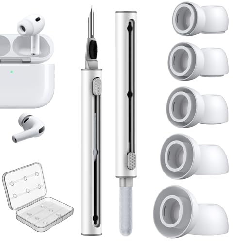 5 Paare Ersatz-Ohrstöpsel für AirPods Pro 3 (2025) Aufsätze mit Loch zur Geräuschreduzierung, 3 in 1 Airpods Reinigungsset mit Cleaner Stift, Airpods Pro Silikontips mit Aufbewahrungsbox- XXS/XS/S/M/L