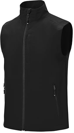 MoFiz Hombre Chaleco Softshell Cortavientos Ultraligero de Ciclismo Exteriores con Bolsillos Cremallera Negro EU L
