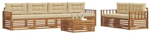 vidaXL Outdoor-Sofagarnitur mit Kissen 7 pcs Natur und Beige, Garten-Sofa, modernes Ecksofa, langlebiger Lounge, Terrasse, Bequeme Sitzgruppe für Entspannung