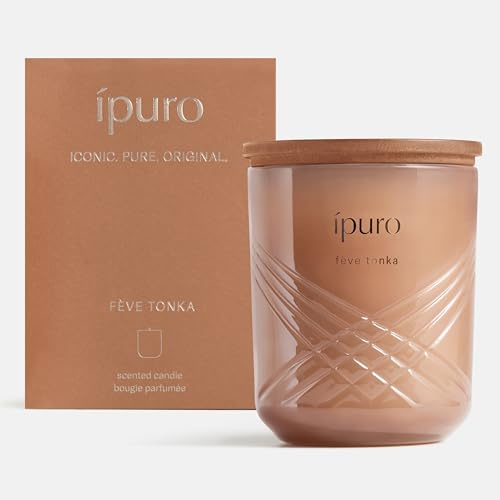 ipuro Exclusive Elegante Duftkerze im Glas FEVE TONKA 270g - Premium Kerze mit erhöhtem Duftölanteil - Hochwertige Duftkerze im Glas mit Vanille Tonkabohne & Sandelholz Duft - Raumduftkerze Wohnung