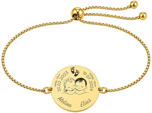 Personalisiertes Armband mit Gravur – Damenarmband Edelstahl | Kindernamen & Geburtsdaten, Familienarmband, Geschenk für Mama Papa