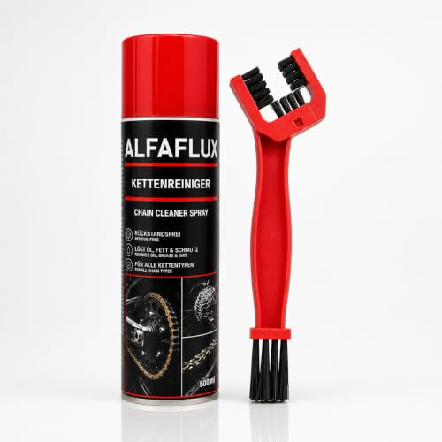 ALFAFLUX® Kettenpflege-Set 2-teilig – Kettenreiniger 500ml + Bürste | Motorrad, Fahrrad, Profi-Kettenbürste