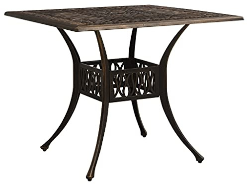 Vevorizon Bronze Gartentisch 90 x 90 x 73 cm Aluminiumguss Terrassentisch mit Schirmloch für Outdoor Essen Gartenparty