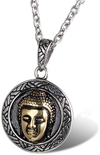 Cupimatch Vintage Herren Damen Silber Golden Ton Edelstahl Lucky Buddha Anhänger Kette Halskette Weihnachten Geschenk 55cm
