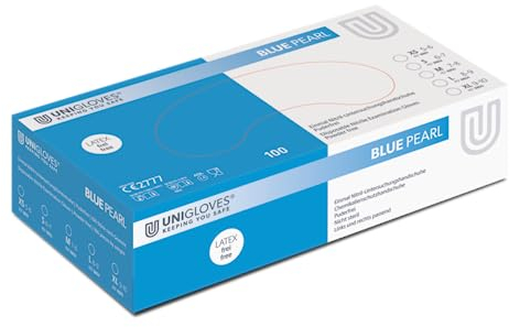 UNIGLOVES - Blue PEARL® Blaue passgenaue Einweghandschuhe aus Nitril | Lebensmittelecht, puderfrei & latexfrei | hohe Festigkeit & Haltbarkeit | 100 Stück | Einmalhandschuh L