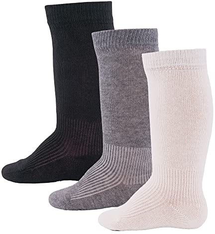 EWERS 3er-Pack Basic-Kniestrümpfe, mehrfarbige Uni-Socken für Mädchen und Jungen, Baumwolle, MADE IN EUROPE, Mädchensocken Jungensocken Kindersocken, Größe 15-26, schwarz/grau/weiß